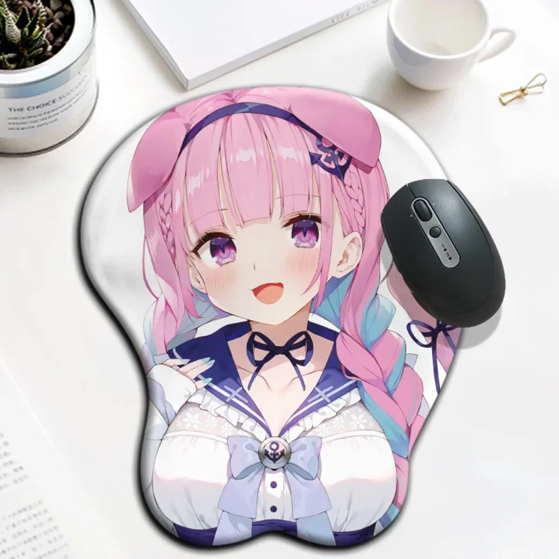 

Kawaii Anime Hololive Minato Aqua 3D Oppai Mouse Pad Gaming Mousepad with Soft Silicone Wrist Rest for Pc Gamer