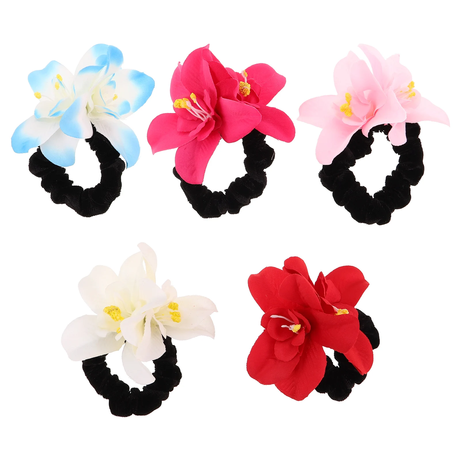 

5pcs Flower Hair Ties Simulation Elastic Scrunchies No Damage Ponytail Holders Thick Curly Hair Decorative Accessories Women