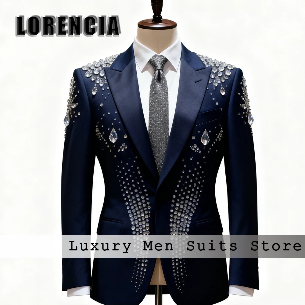 

Exquisite Crystal Male Suits 2 Pieces Rhinestone Tuxedos Evening Party Outfit 2025 Customized Blazer Pants traje hombre moderno