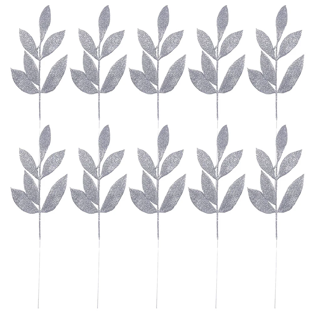 10 Pcs Fairy Christmas Gold Pink Leaf Tree Garland Decoration 10pcs (Silver) Decorations Outdoor Fall Plastic Leaves for Vase