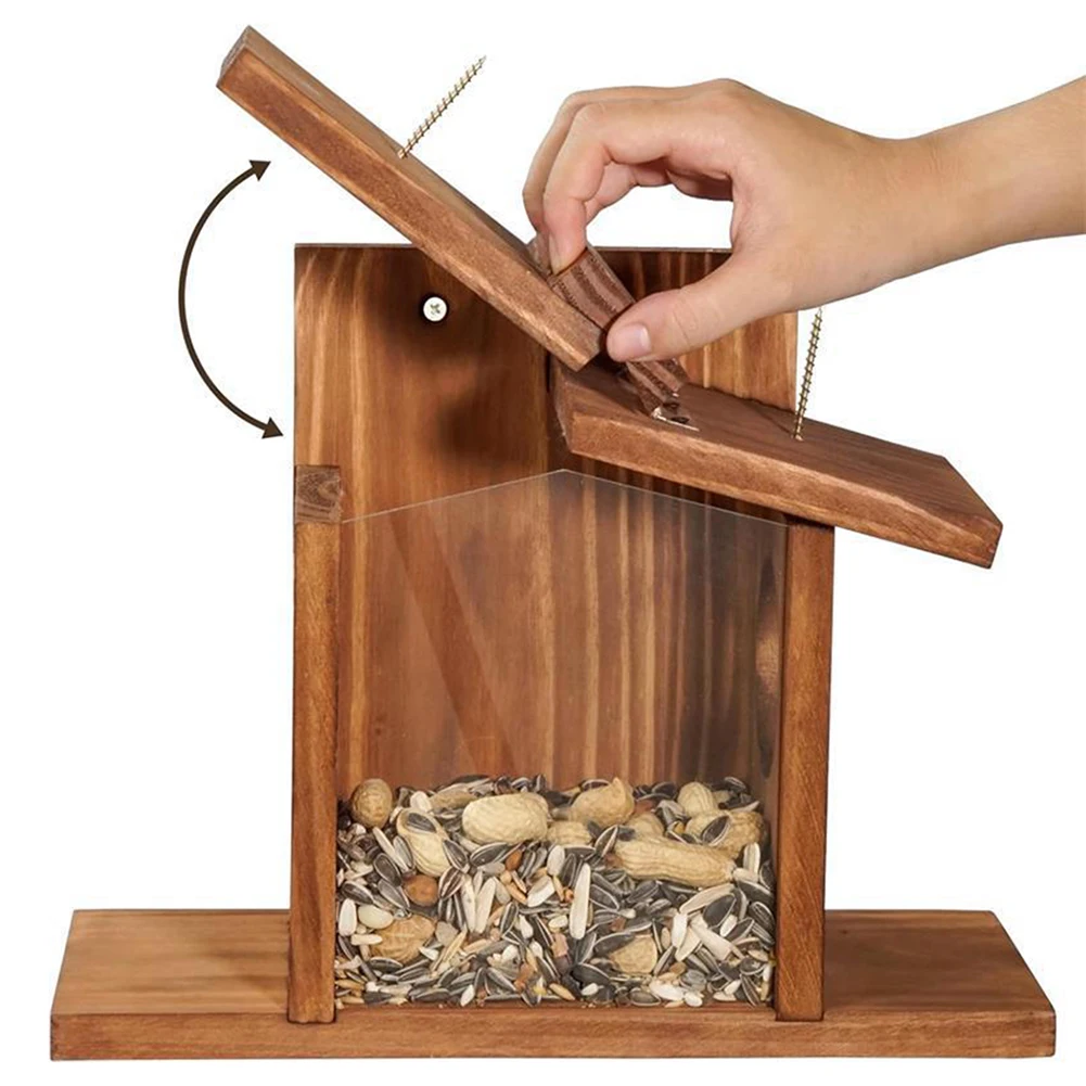 Large Capacity Wooden Squirrel Feeder for Backyard Wildlife Easy Fill Feeding Station for Squirrels and Chipmunks