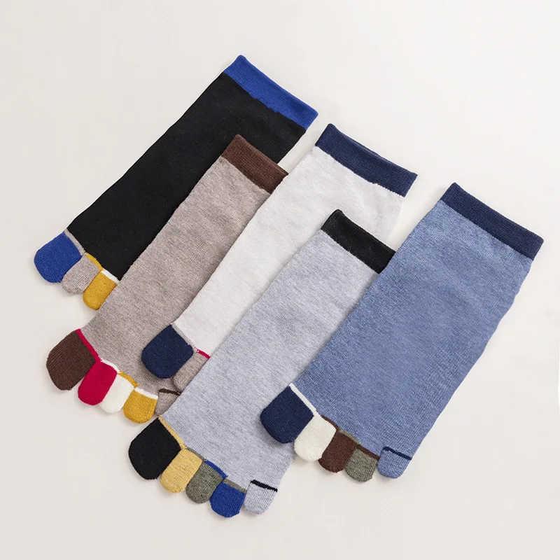 5 пар весенне-осенних носков среднего размера с пятью пальцами, мужские однотонные хлопковые носки с носком, спортивные хлопковые носки с подкладкой