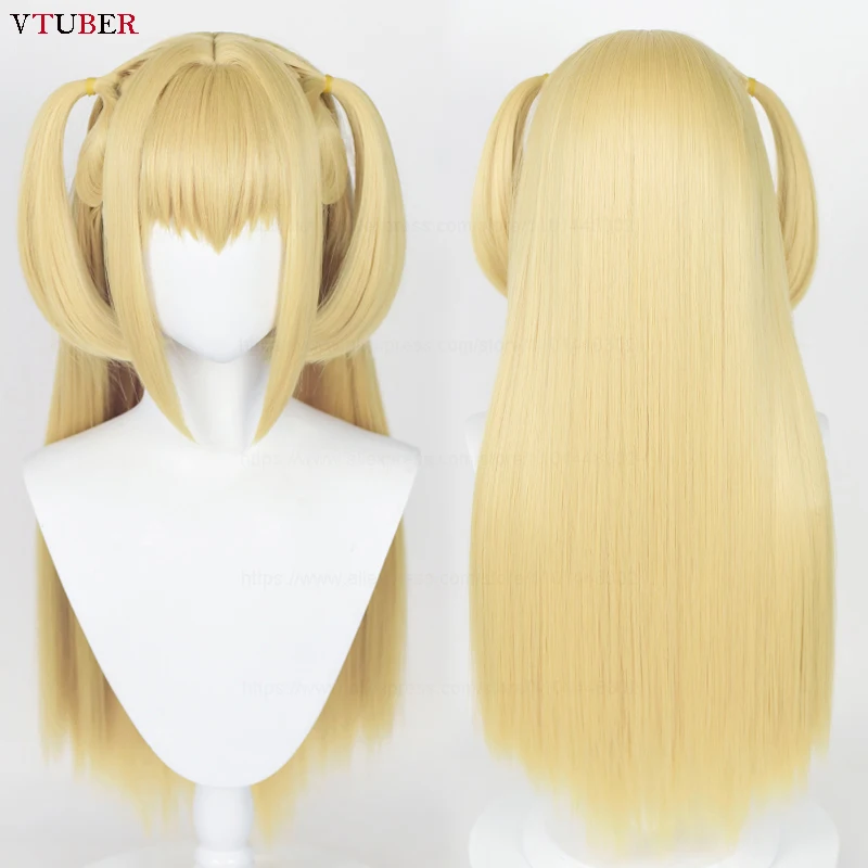 Misa Amane Cosplay Wig High Quality Anime MisaMisa Long Yellow Double Tail Heat Resistant Synthetic Hair Wigs + Wig Cap