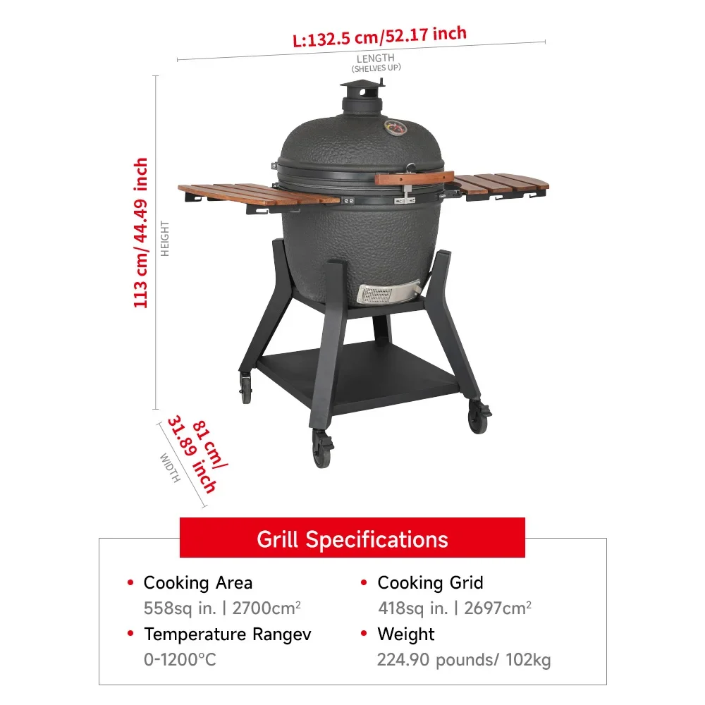 SEB KAMADO Dark Grey XL Large Professional Charcoal Grill Outdoor Bbq Kitchen Barbecue Kamado Bbq Grill