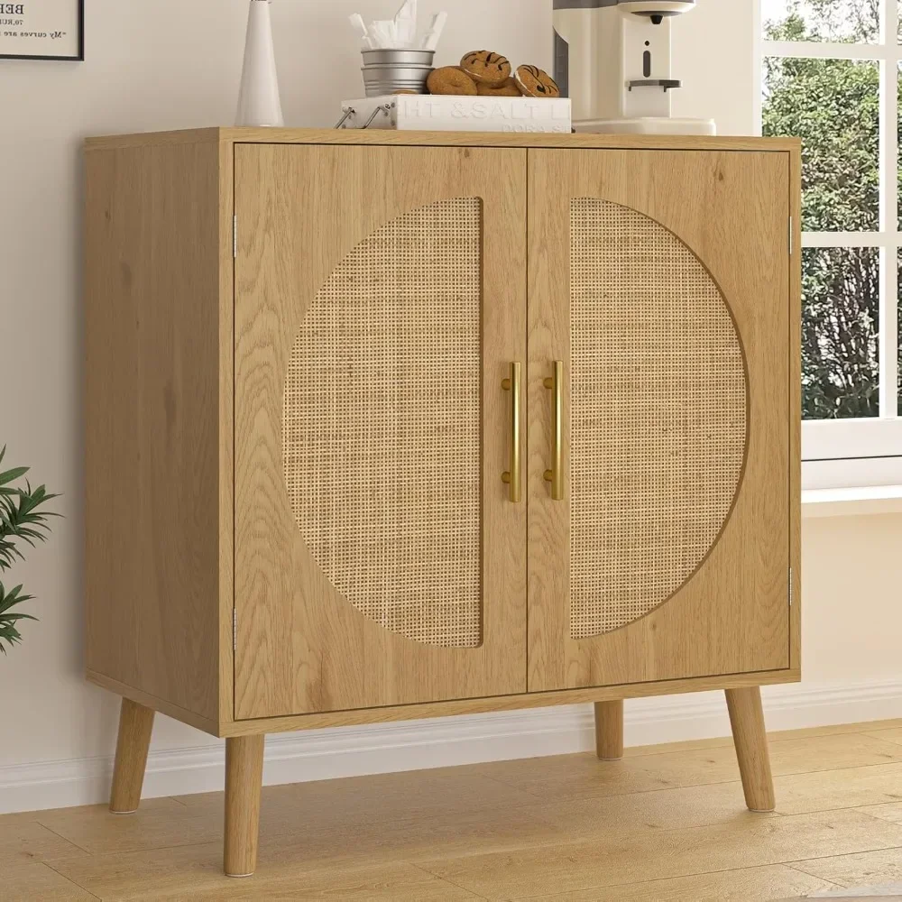 Sideboard Buffet Kitchen Storage Cabinet with Rattan Decorated Doorsbinet