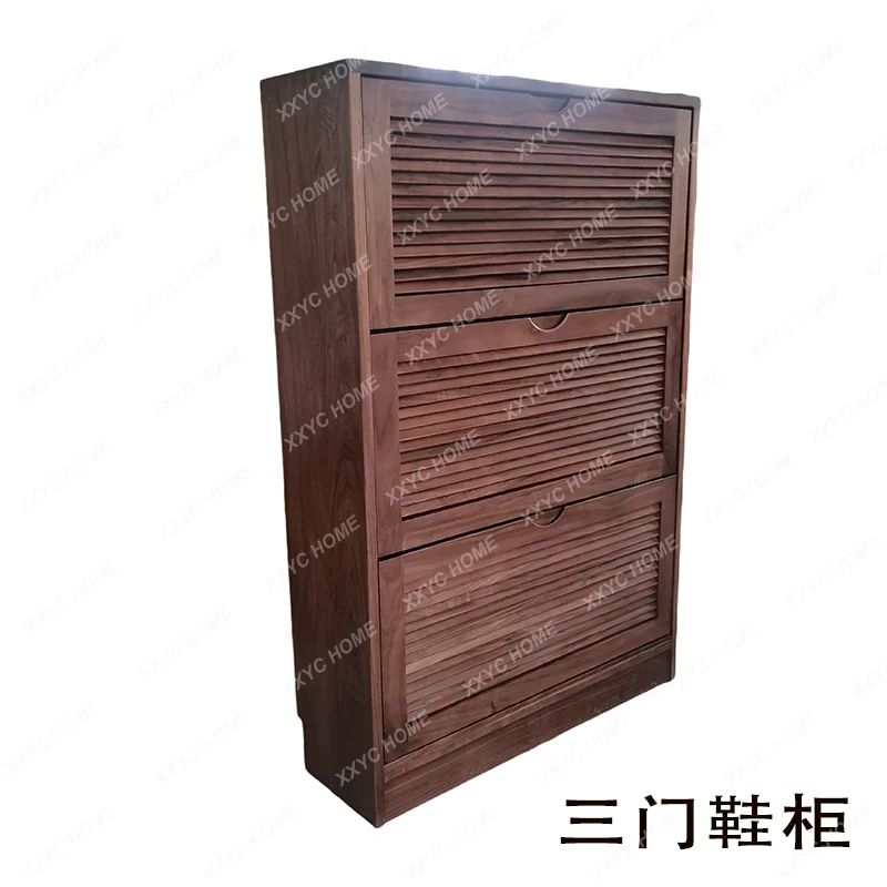 X-S North   black walnut shutter door shoe cabinet ultra-thin entrance cabinet multi-layer tipping bucket storage cabinet HG