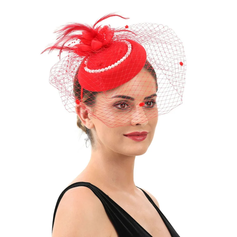 

New Cross-Border Hot-Selling Pearl Feather Mesh Bridal Headpiece Flower Party Ball Jockey Festival Hair Accessories