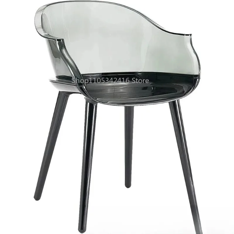 Set of 4 Translucent Black Smoke Acrylic Ghost Chairs, Modern Durable Comfortable Dining Room Furniture​