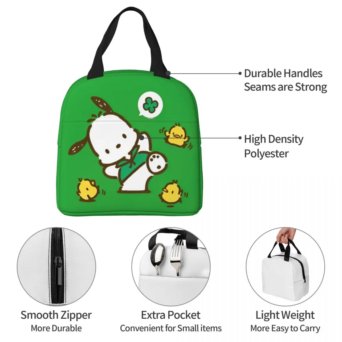 Pochacco-Sac à lunch isotherme réutilisable Play With Chicks, sac isotherme, grand fourre-tout, boîte à lunch, sacs de rangement des aliments, plage, extérieur