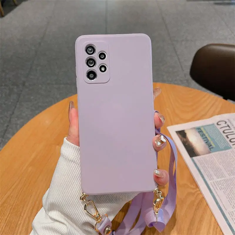 Necklace Crossbody Lanyard Liquid Silicone Case For Samsung Galaxy A53 A33 A23 A13 A73 A52S A32 A72 4G 5G Strap Cord Back Cover image 4