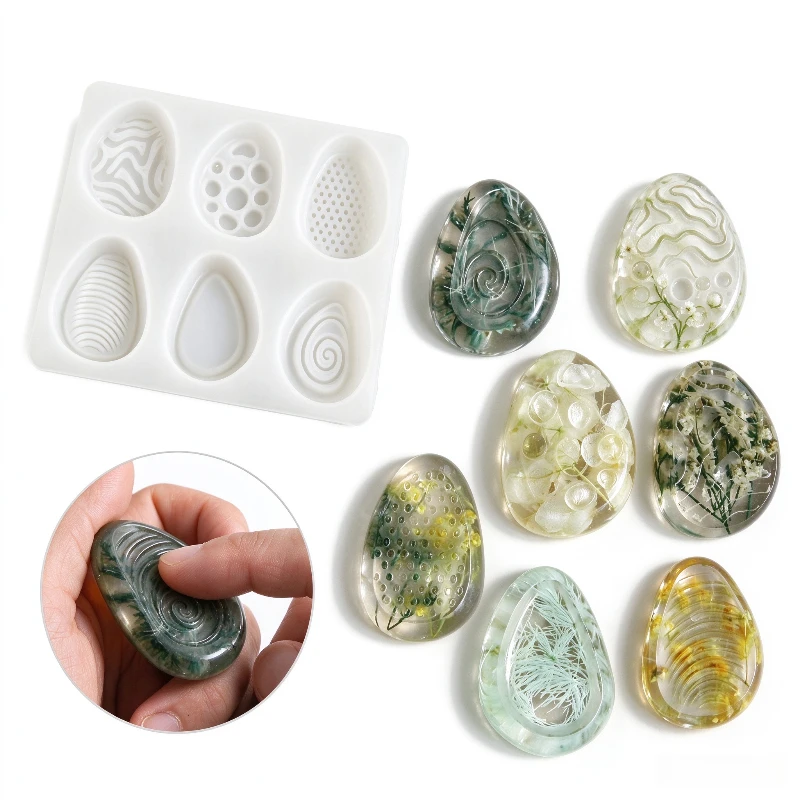 DIY Thumb Worry Stone Resin Mold Silicone Massage Stone 6 Cavity Epoxy Casting Mould Keychain Bag Charm Car Keyring Gift
