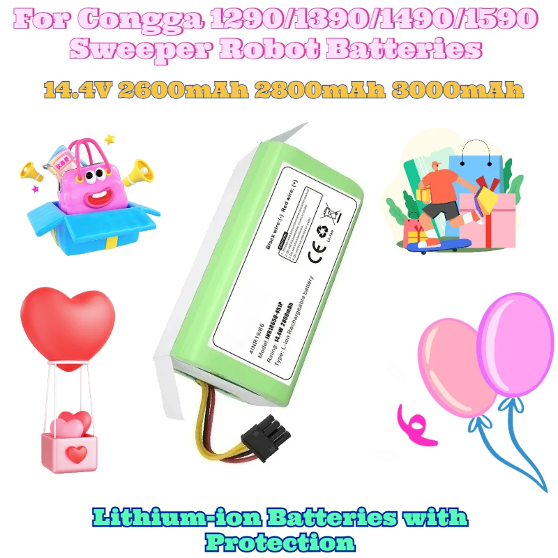 

14.4V 2600mAh 2800mAh 3000mAh for Congga 1290/1390/1490/1590 Sweeper Robot Batteries Lithium-ion Batteries with Protection