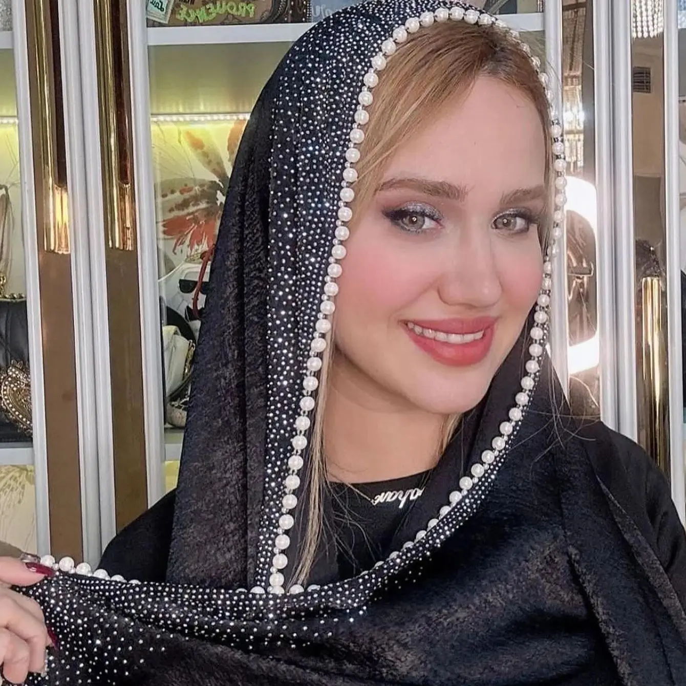 Moda diamante brillo Rhinestone Hijab liso satén perla bufanda edición festiva Hijabs chales musulmanes diadema pañuelo islámico