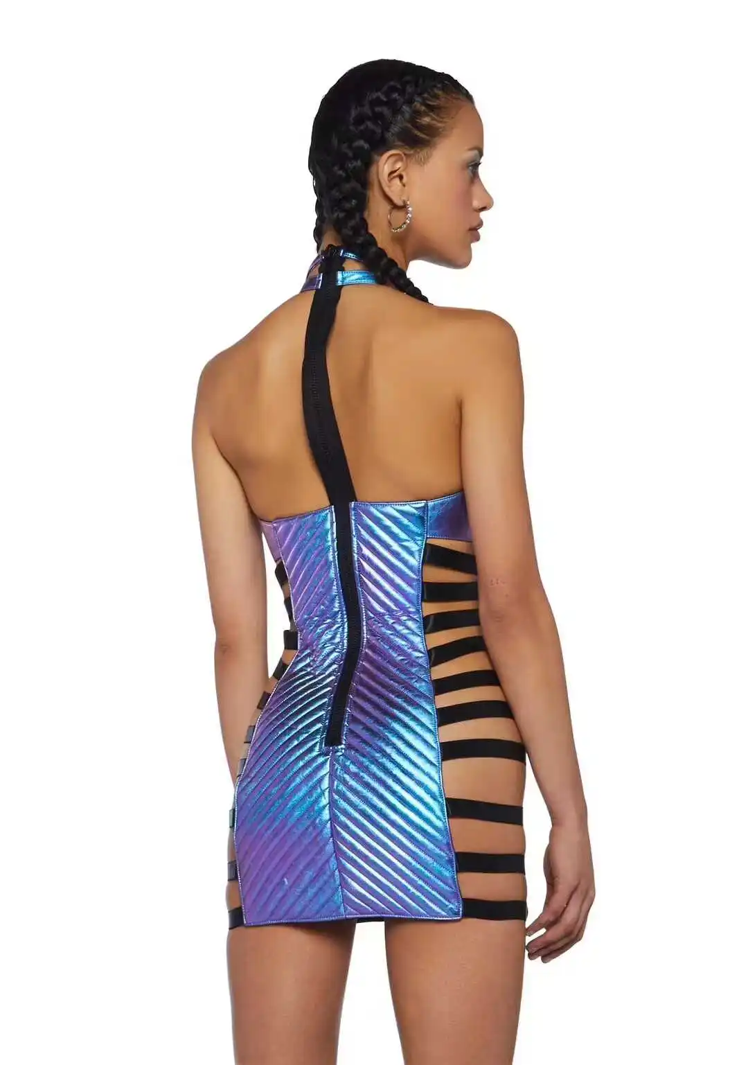 Saia de couro estilo gótico para meninas, alça oca, saia picante, lingwen, pescoço pendurado, saia curta para festival de música, comércio exterior, nova