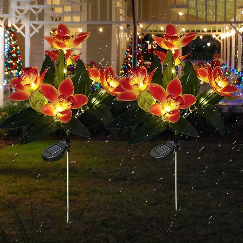 7-head Solar Orchid Lawn Lamp, Artificial Flower Lights for Patio Garden Christmas Wedding Decoration LED Solar Ground Lights