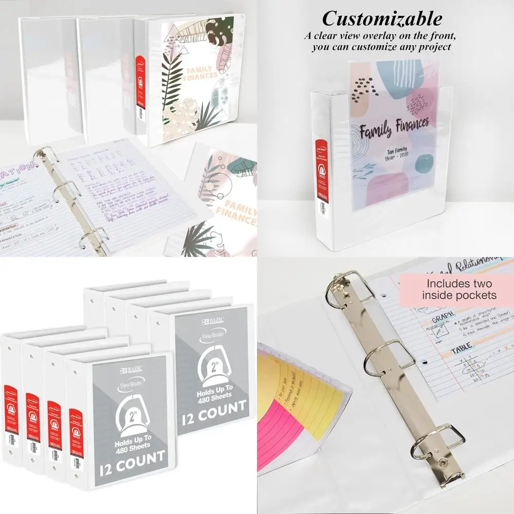 

Папка-скоросшиватель с 2 наклонными D-образными кольцами, белая, вмещает 480 листов, 12 штук в упаковке, для школы или офиса