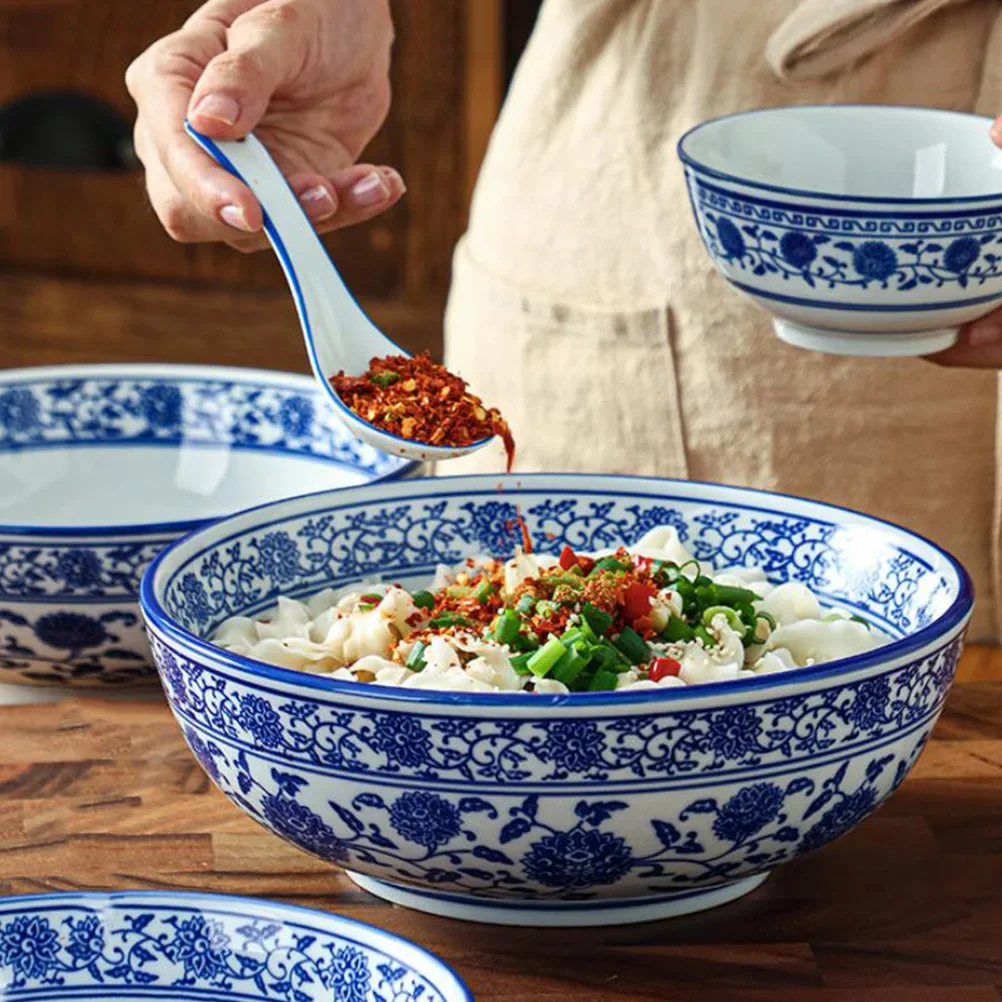 Chinese Ceramic Bowl Blue Noodles White Soup Bowl