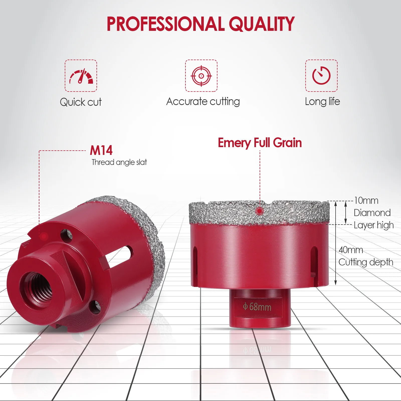 Dry Diamond Drill Bits Set Concrete Core Drill Bit for Porcelain Tile Ceramic Marble Brick Vacuum Brazed Hole Saw M14 Thread