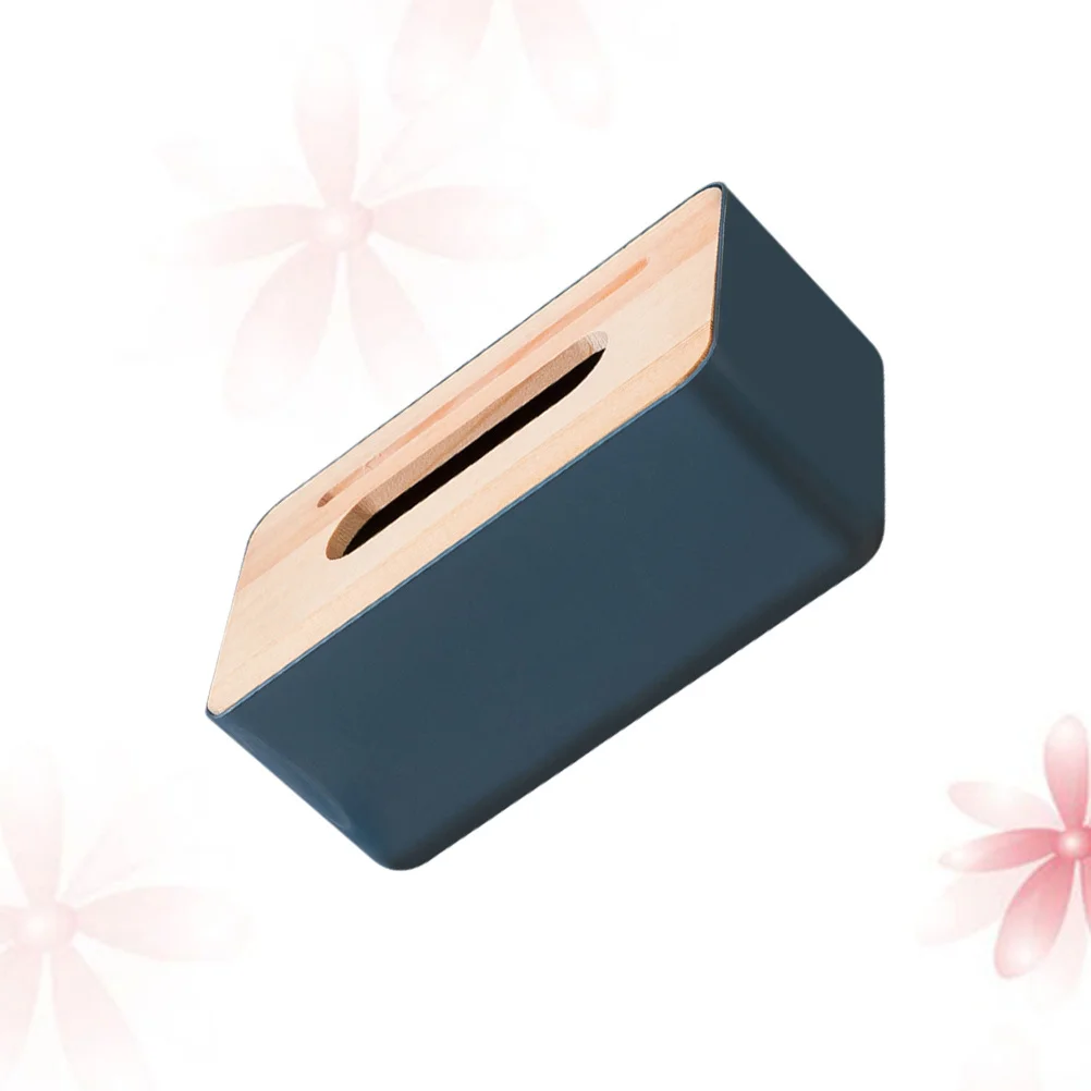 

1Pcs Tissue Box Wooden Cover Dark Blue Square Storage Napkin Holder Paper Towel Container Home Office Car Hotel Use