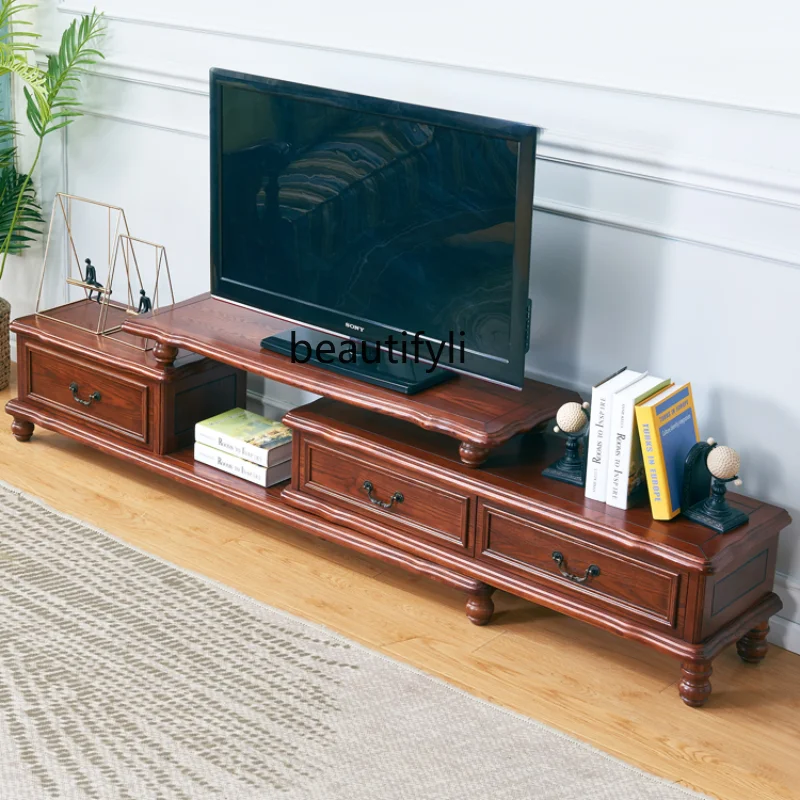 

Solid Wood American TV Cabinet Tea Table Combination Living Room Storage Retractable TV Stand