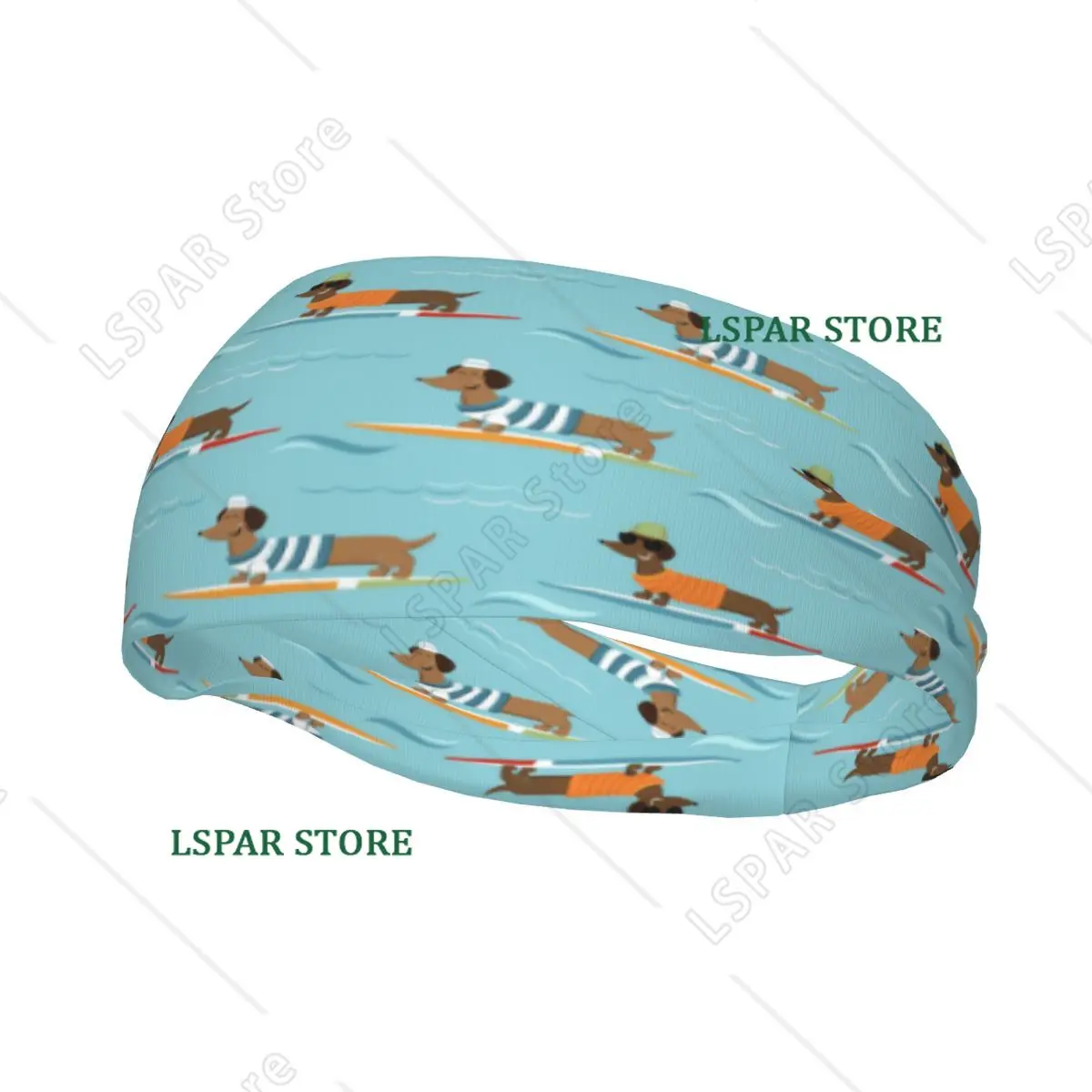 Cheerful Dachshund Dogs Surfing The Waves Elastic Hair Band Yoga Headband Makeup Hair Hoop Headwrap