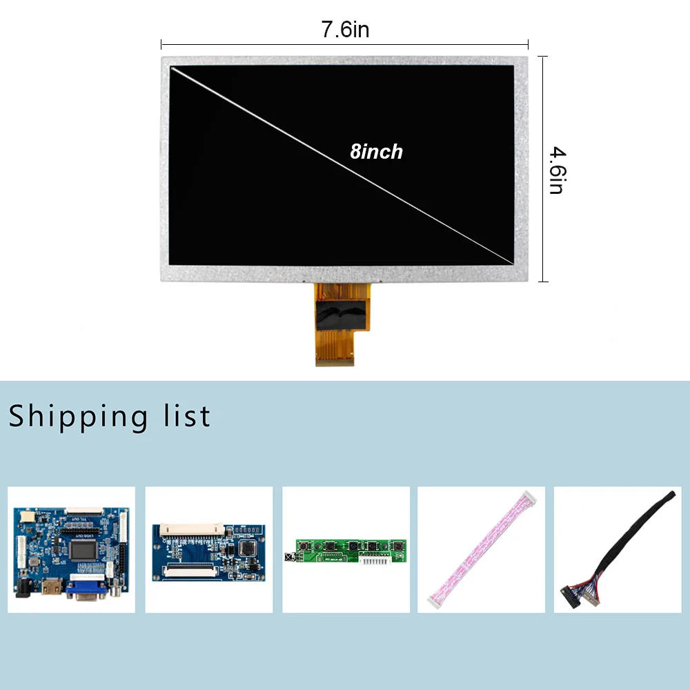 8 inch 1024x600 500nit ZJ080NA-08A TFT Screen and HD MI VGA LCD Controller Board