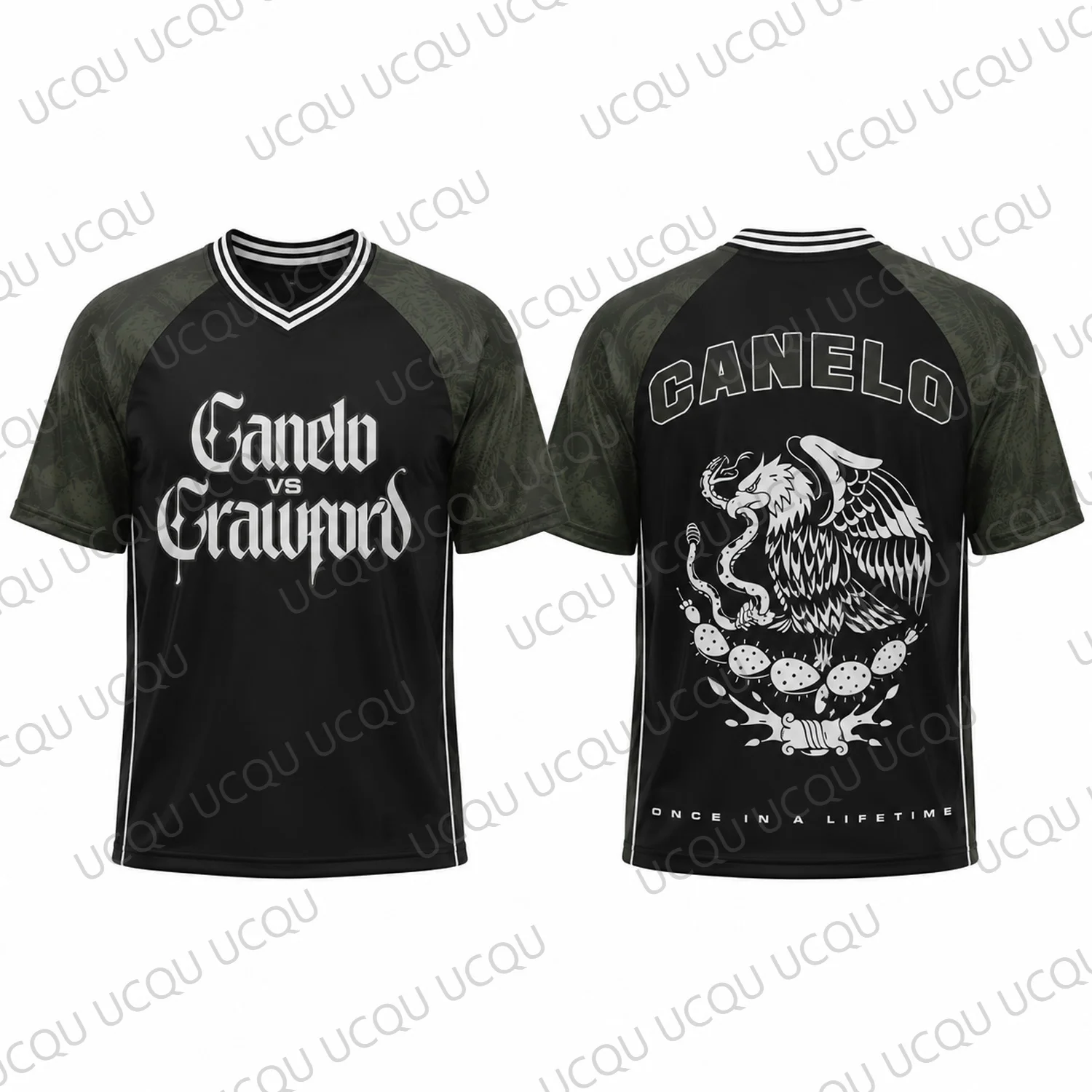 Canelo vs Crawford Boxing Jersey Black Green Mexican Eagle Graphic Fight Night Fan Shirt Short Sleeve Sports Tee Unisex Gift