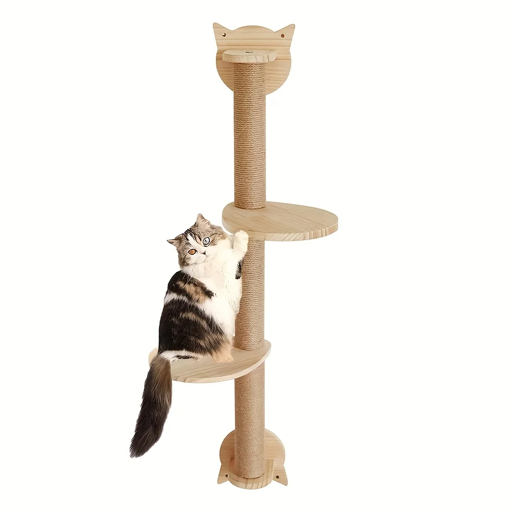 

41-Inch Cat Tree Tower Featuring a Hammock And Scratching Posts, Designed As a Wall-Mounted Activity Center
