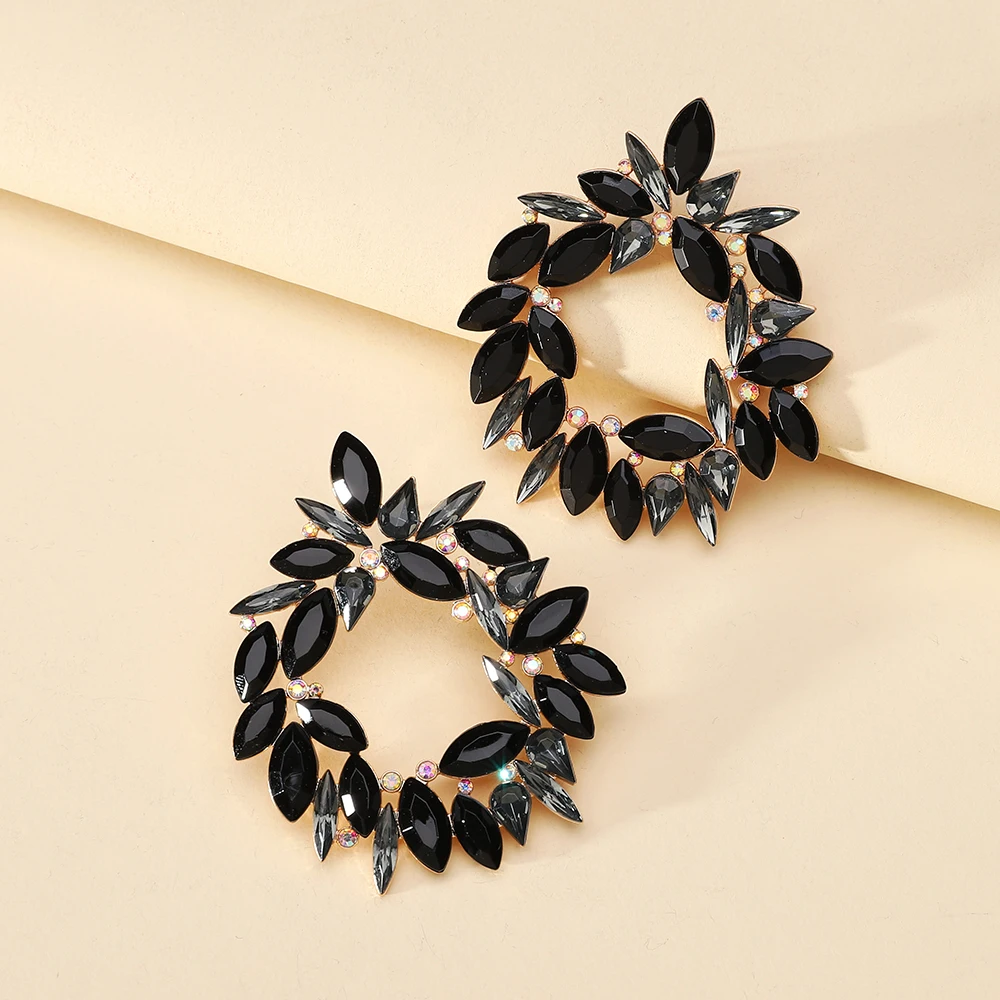 Bohemian Colorful Crystal Metal Hollow Big Dangle Earrings For Women Trend Luxury Particular Classic Party Jewelry Accessories