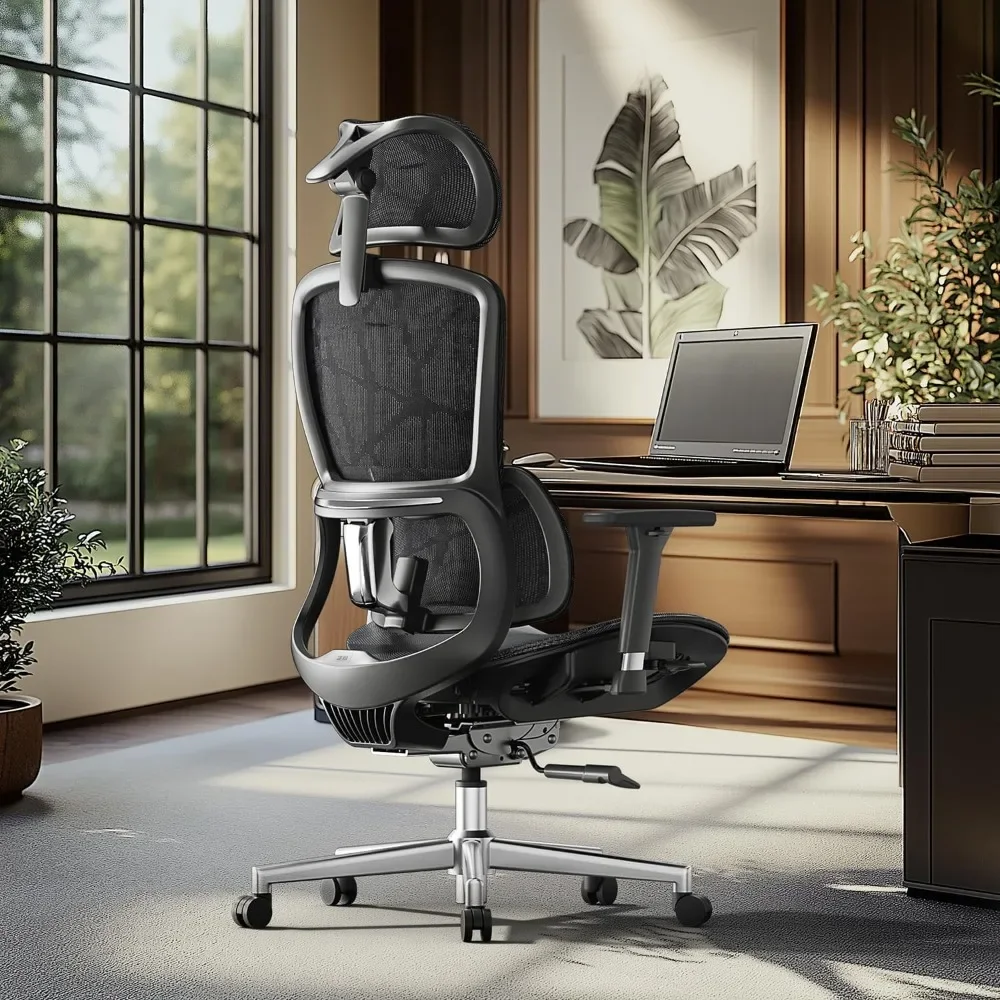 Big and Tall Mesh Office Chair with 6-Way Dynamic Lumbar Support, 3D Adjustable Armrests, 3D Adjusta，E2 Ergonomic Office Chair