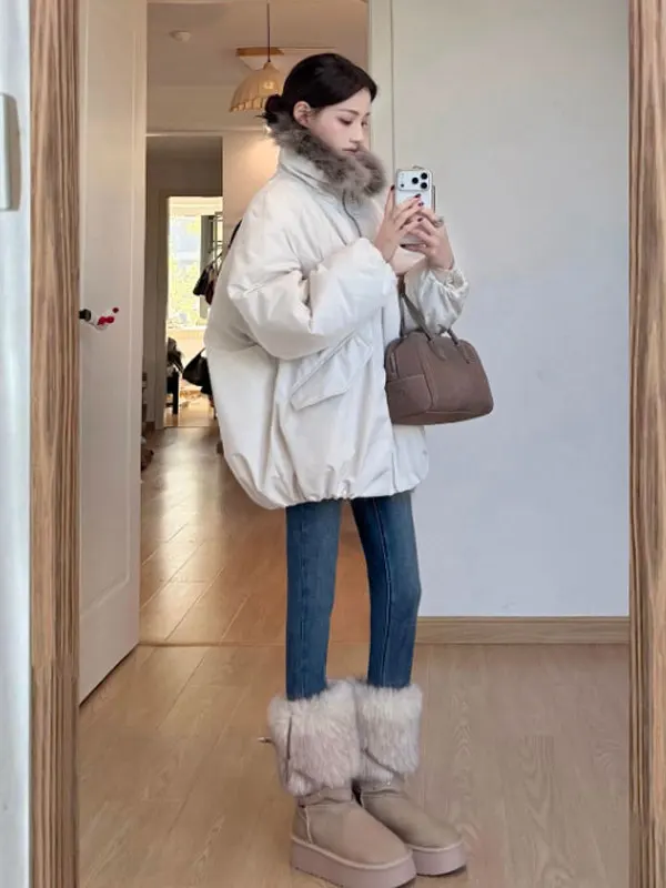 

Korean Sle Thiened Warm Cotton Jaet Faionable Workwear Outerwear Small Size Winter Coat Zipper Closure Long Sve