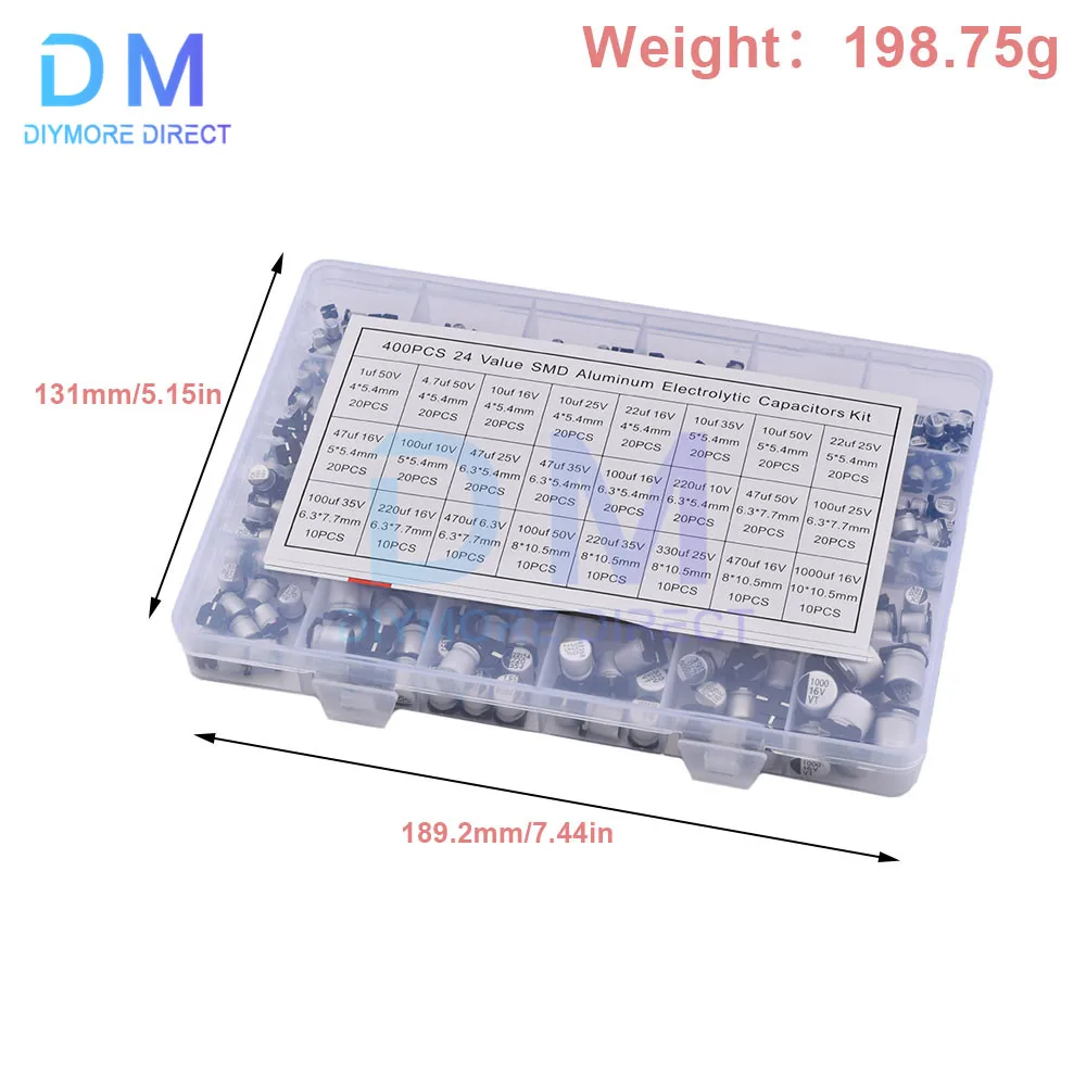 Imagem -02 - Valores Kit Sortido Capacitor Eletrolítico Smd Capacitor Eletrolítico de Alumínio 400 Uf1000uf Peças Lote 24