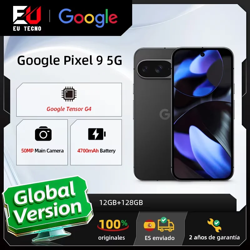 Versión global  Teléfono inteligente Google Pixel 9 5G con IA Google Tensor G4 Pantalla OLED de 6,3 pulgadas y 120 Hz Cámara trasera de 50 MP Batería de 4700 mAh