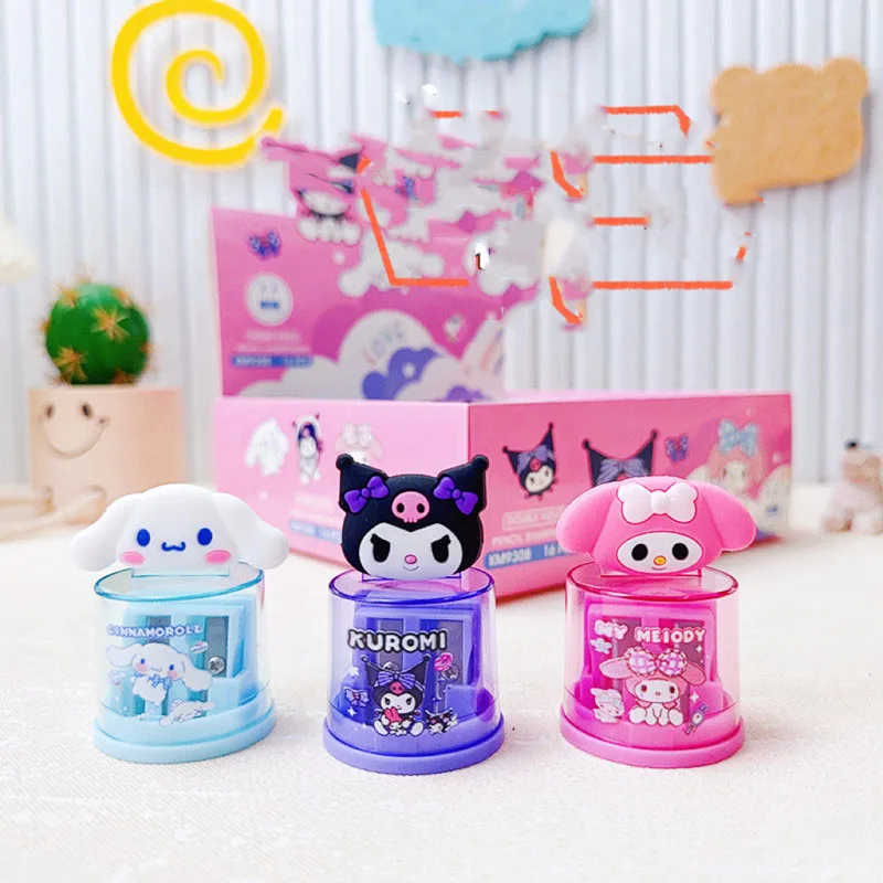 

Cartoon Kuromi Pencil Sharpener Cute Silicone Doll Head Shape Pencil Sharpener With Double Holes Cinnamoroll