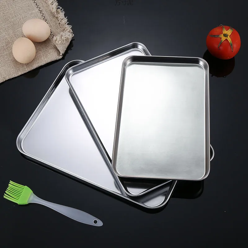 Rectangle Stainless Steel Tray Buffet Presentation Tray Metal Food Serving Plate Rice Noodle Pan Home Dishes Storage Organizer