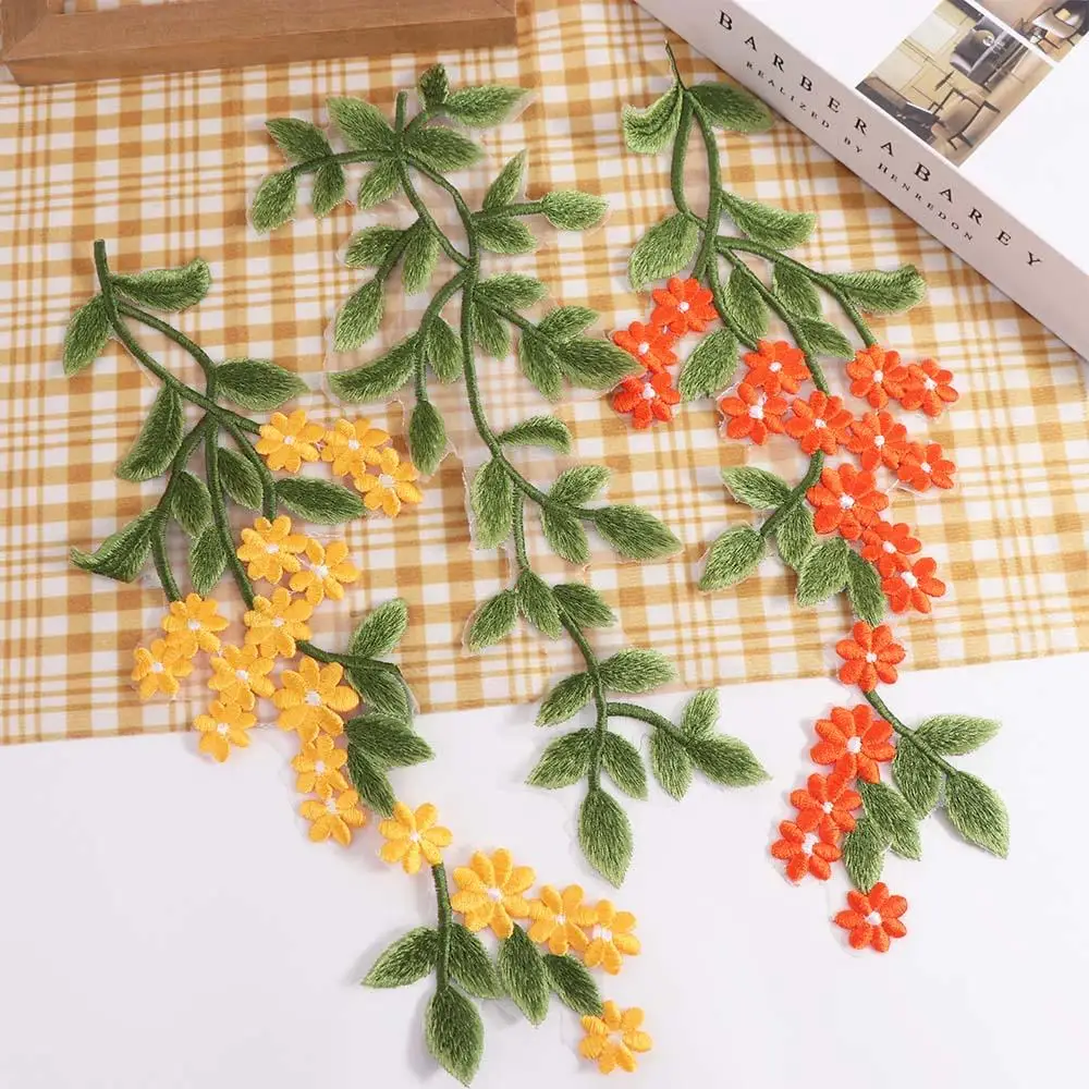 2 قطع الورقة الخضراء زهرة الأقحوان المطرزة بقع أنيقة خمر الملابس زين الملابس الرائعة بقع الخياطة