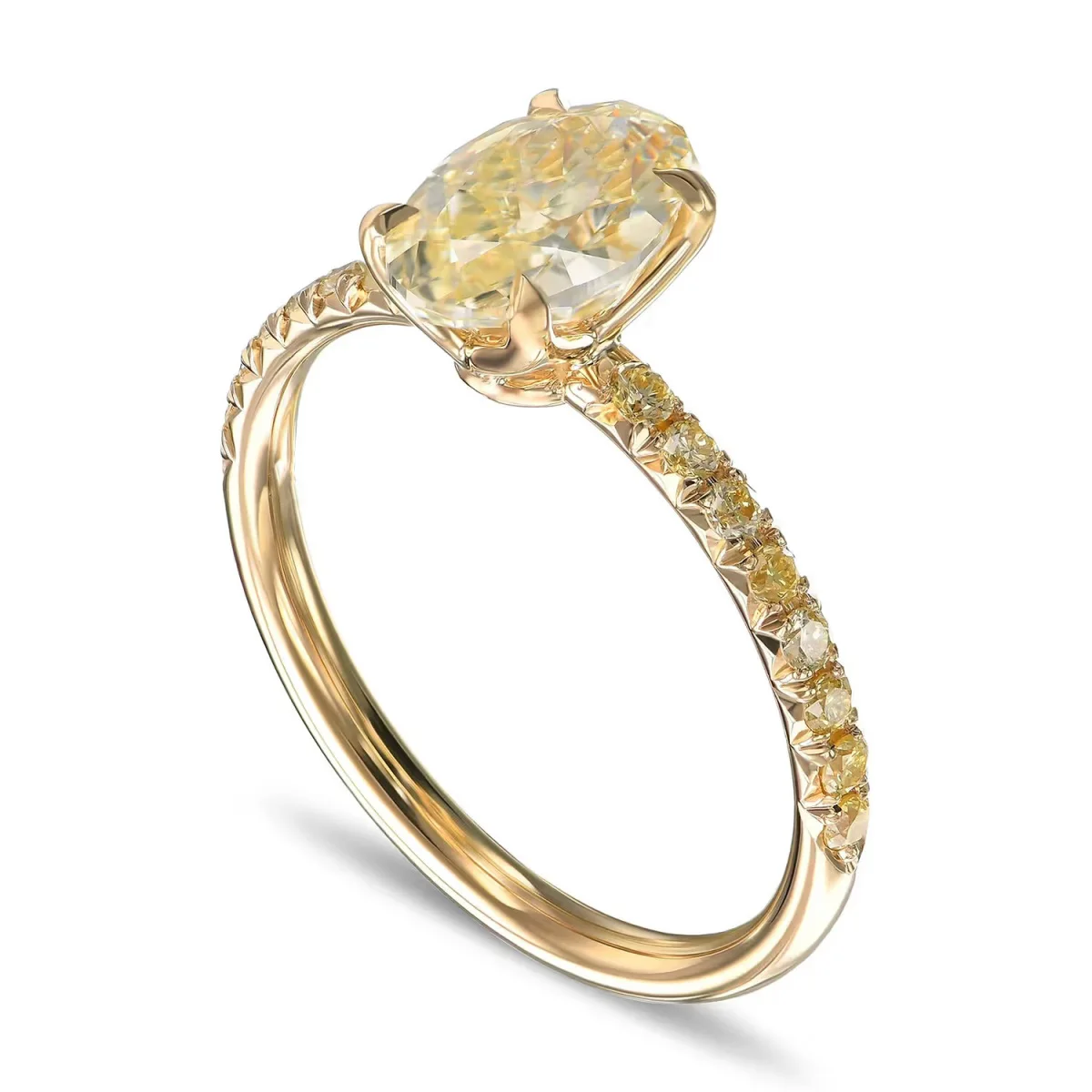 9K/14K/18K Yellow Gold Diamond Ring 1.0-2.0ct Fancy Yellow Oval Center Round Accent Lab Grown Diamonds Ring For Engagement