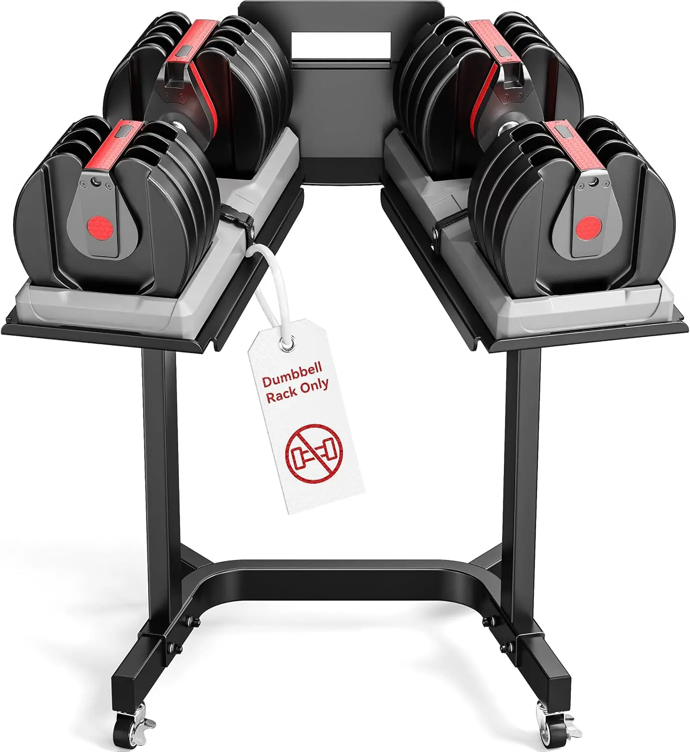 Adjustable Dumbbell Stand Rack with Tablet Holder and Wheels, Heavy Duty Rolling Organizer Cart for Home Gym (Rack Only)