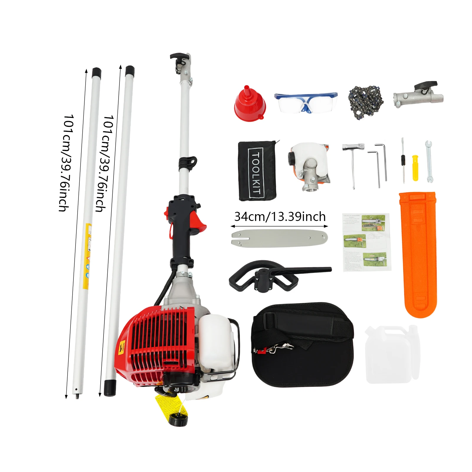 43cc 1.25KW Two‑Stroke Gasoline Telescopic Long Pruning Chain Saw 2.4‑3.5m Adjustable Pole Garden Tree Trimming Saw with Safety Goggle