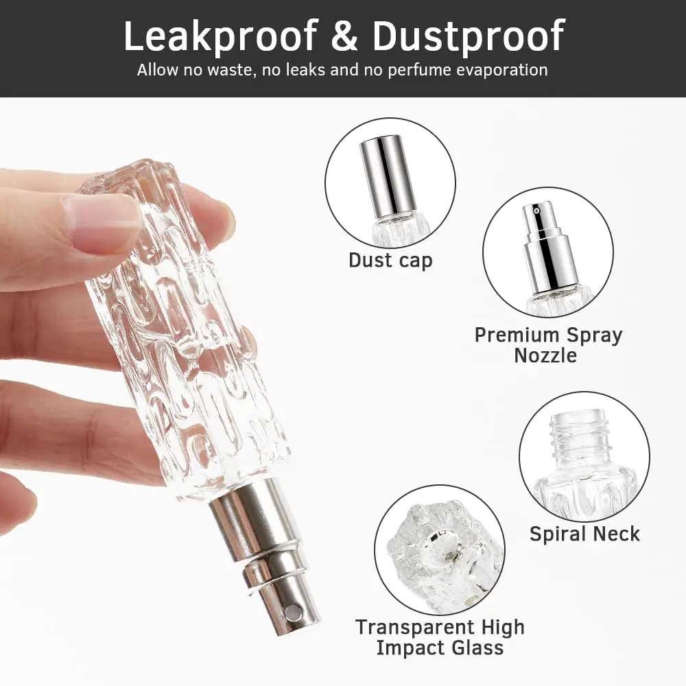 Flacone spray per profumo in vetro da 6 pezzi-10 ml Bottiglia vuota con testa spray in alluminio per dispenser di profumo