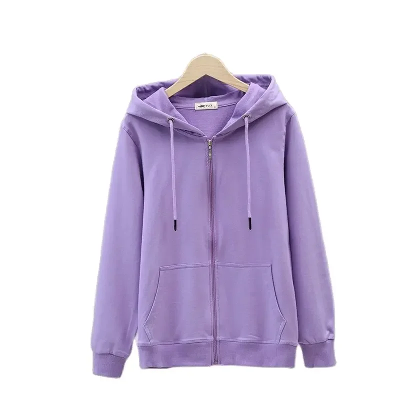 2024 Spring Autumn Women Hoodies Sweatshirts Zipper-up Jacket Schoolgirl Tops Thin Long-sleeve Coat Lady Purple Casual Outerwear