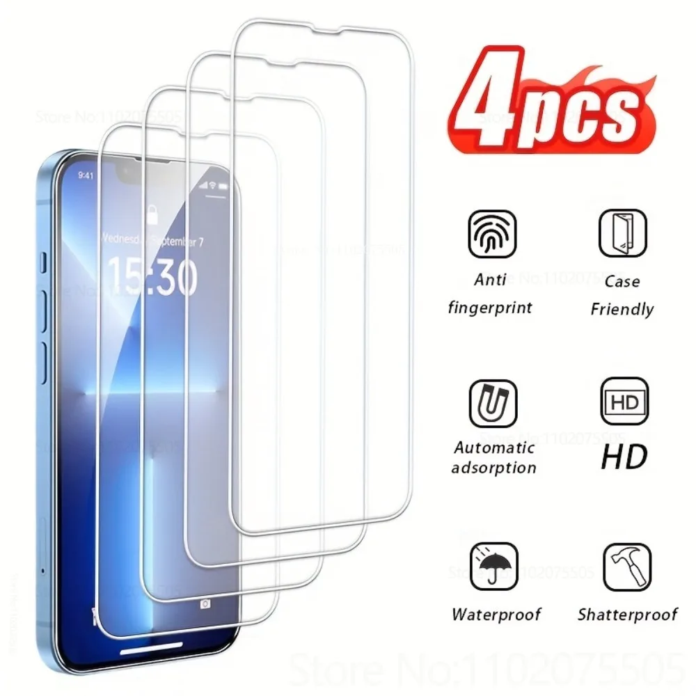 

4Pcs for IPhone 17 Air 15 14 13 Promax 17 Promax Tempered Glass for IPhone 16 Promax 16E 15 Plus 6 7 8 11 12 Mini XR 9H Hardness