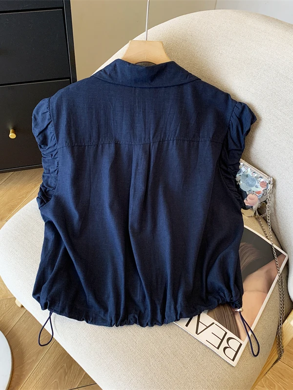 เสื้อผ้าปักลายการ์ตูนทรงหลวม แขนสั้น สำหรับผู้หญิง ฤดูร้อน ผ้าบาง ระบายอากาศได้ดี สไตล์ลำลอง เอวสูง ผ้าถักโพลีเอสเตอร์