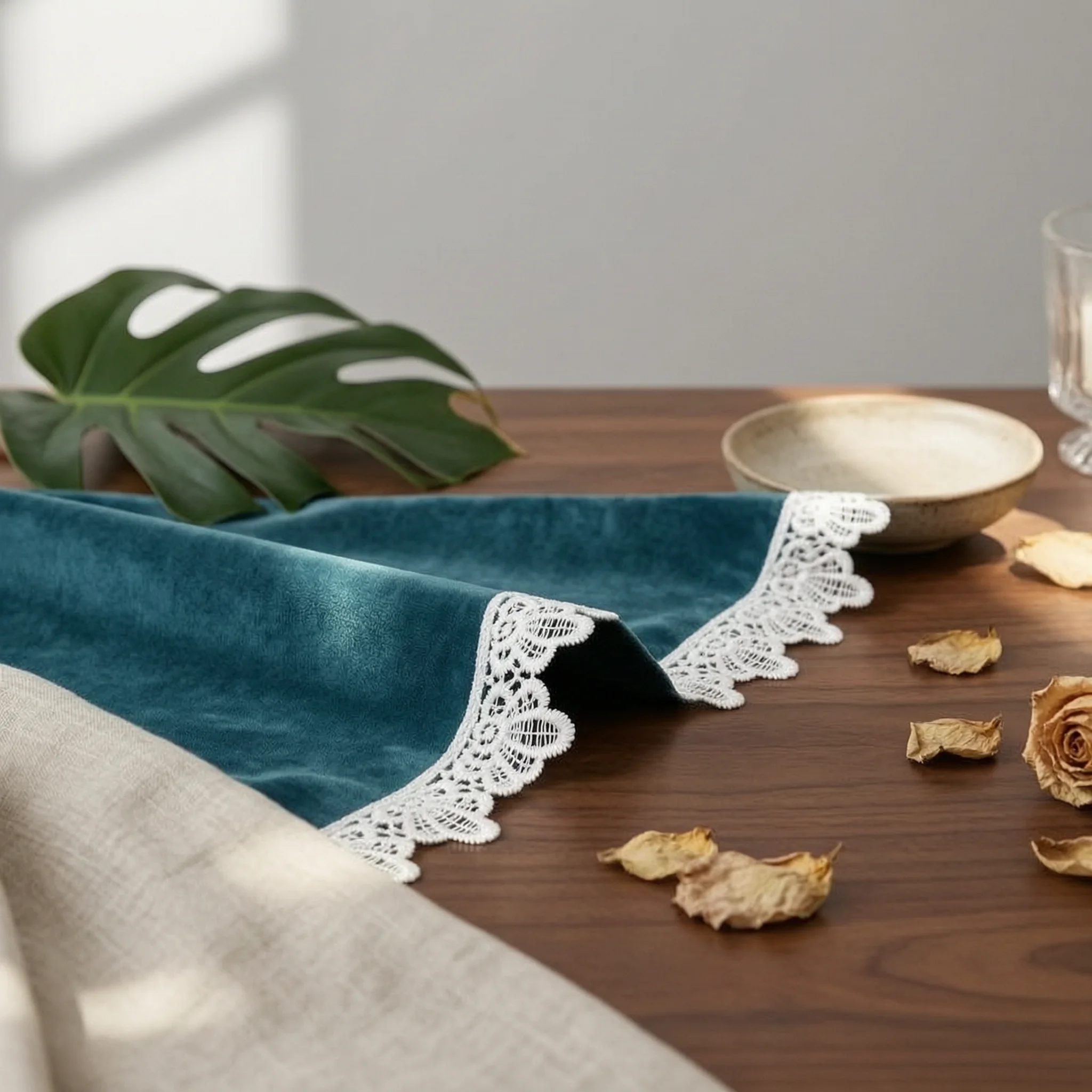 2 Pieces Piano Dust Cover Lace Edging Upright Piano Cover Instrument Protector Smooth Dark Blue