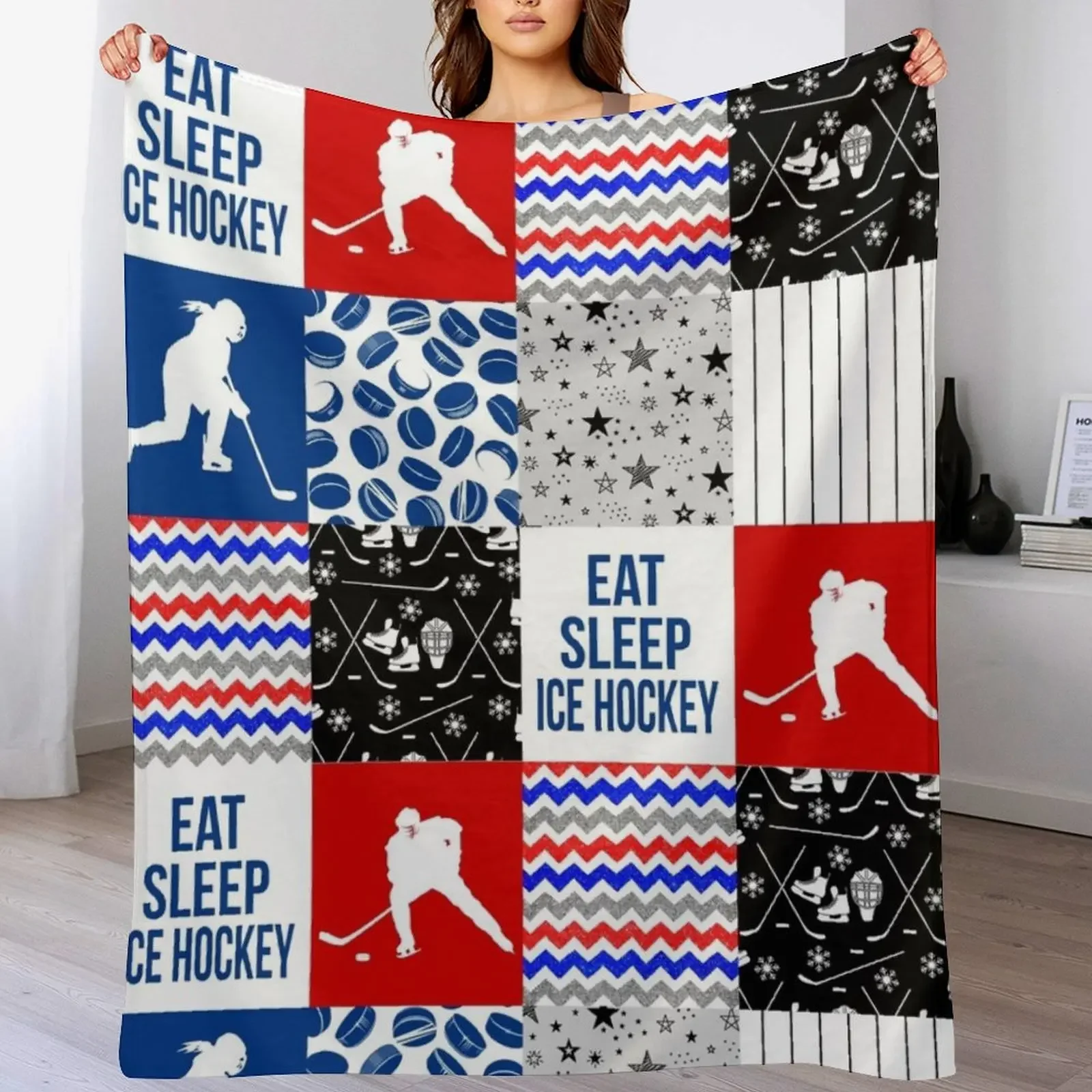 

Ice Hockeyl Eat Sleep Gift for Ice Hockey Boy Throw Blanket wednesday Tourist Loose Custom Blankets