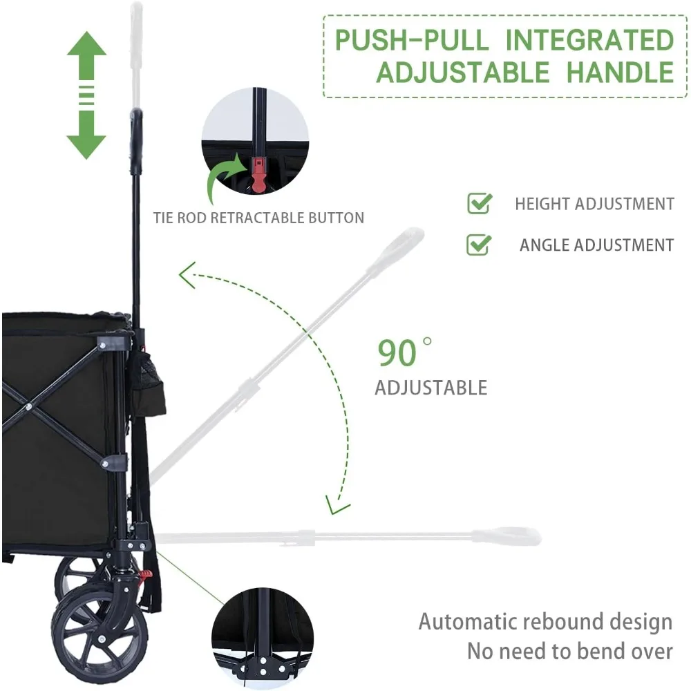Collapsible Folding Wagon Cart Heavy Duty Folding Garden Portable Hand Cart with All-Terrain Beach Wheels, Adjustable Handle