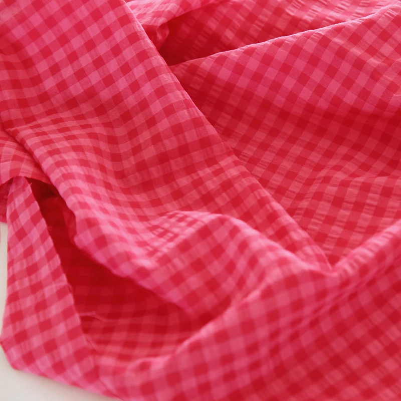 145x50cm Spring and Summer Yarn Dye Pitaya Red Plaid Yarn-Dyed Polyester Cotton Linen Washed Cloth Shirt Dress Clothing Fabric