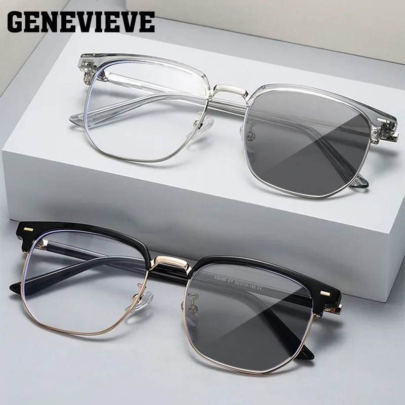 GENEVIEVE Fashion New Men's Eyewear Simple Women's Retro Anti-blue Light Glasses Customizable Prescription Photochromic