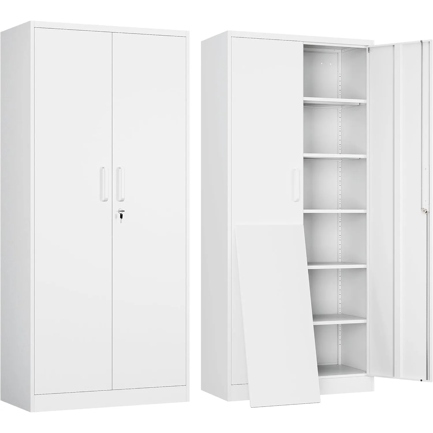 

Metal Garage Storage Cabinet with 2 Doors and 5 Adjustable Shelves - 71"Steel Lockable File Cabinet,Locking Tool Cabinets(White)