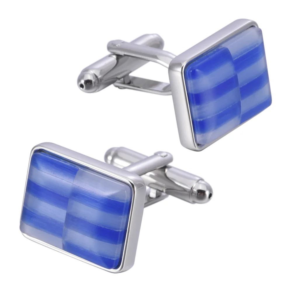 Glassy Light Blue White Gradient Striped Cufflinks Metal-trimmed Business Wear Accessories Cufflink Men's Formal Dress Shirts